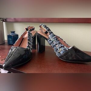 Halogen Patent Black and Tweed Heels